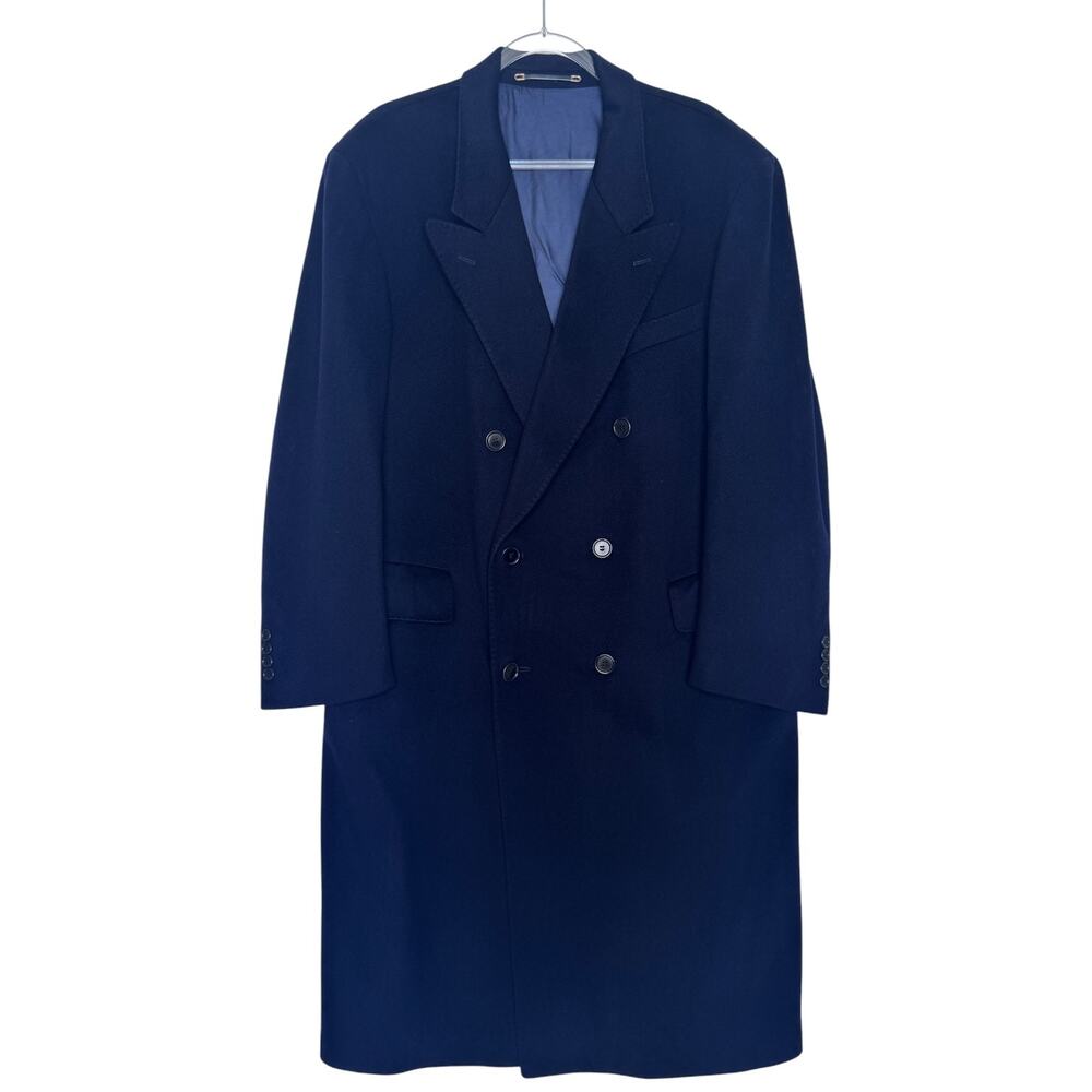 Vintage 90s Edward Pelger Navy Wool Double Breasted Overcoat XL - Picture 2 of 16